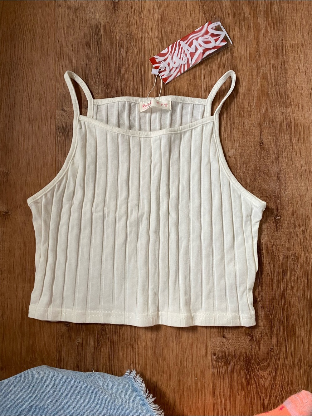 Ribbed Cream Crop Tank Top - Unbranded